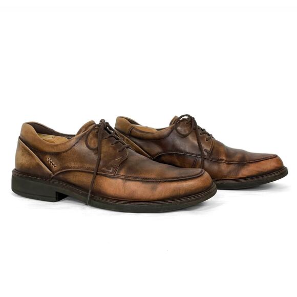 Ecco Shock Point Oxfords Sz 9 43 Extra Width Brown Distressed Leather Mens Shoes - Picture 3 of 13